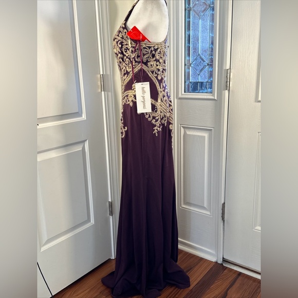 Dancing Queen Purple and Gold Embellished Halter Gown - Picture 11 of 16